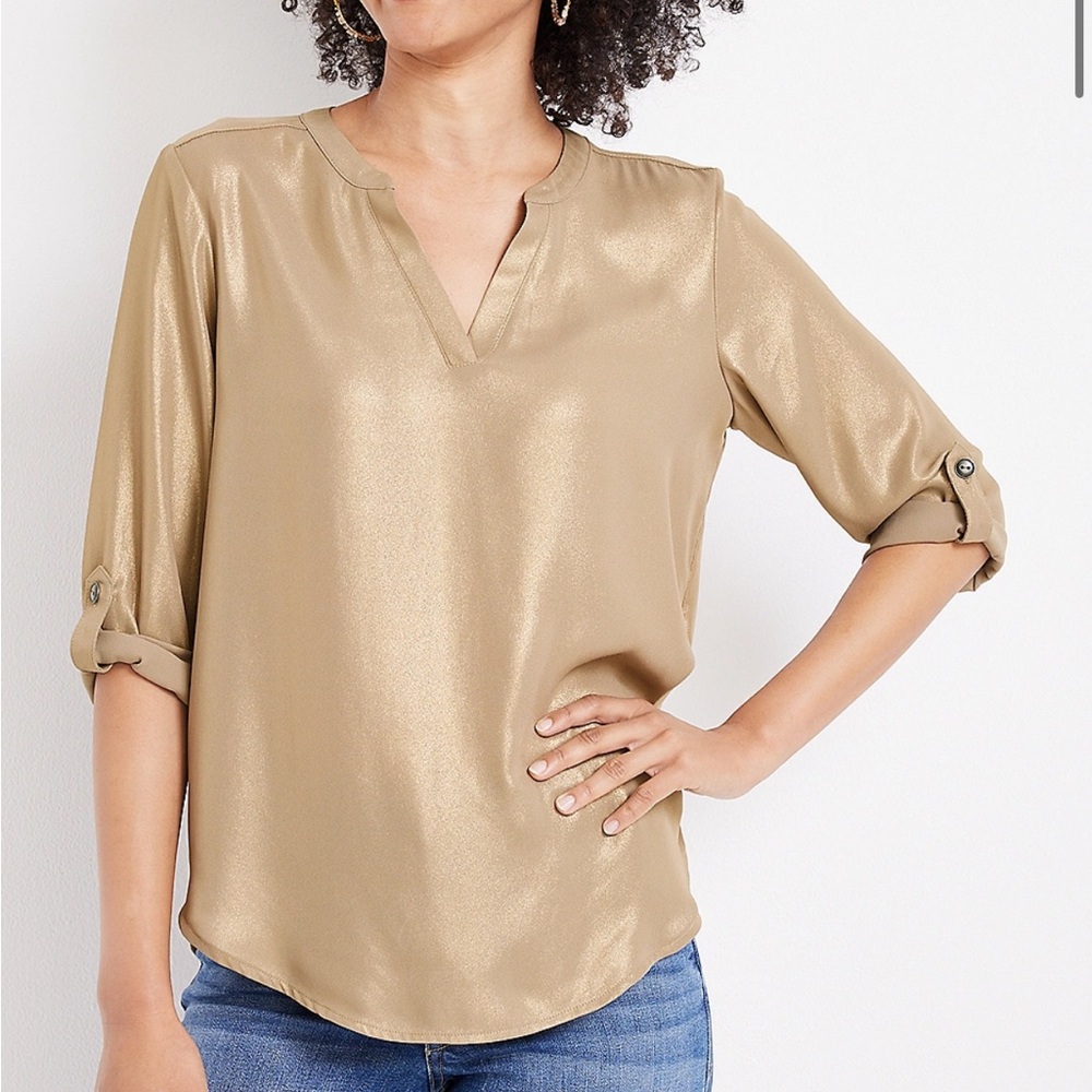 Maurices Gold Atwood Shimmer 3/4 Sleeve Popover Blouse